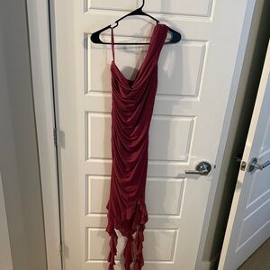 Elegant Burgundy Draped Women's Dress